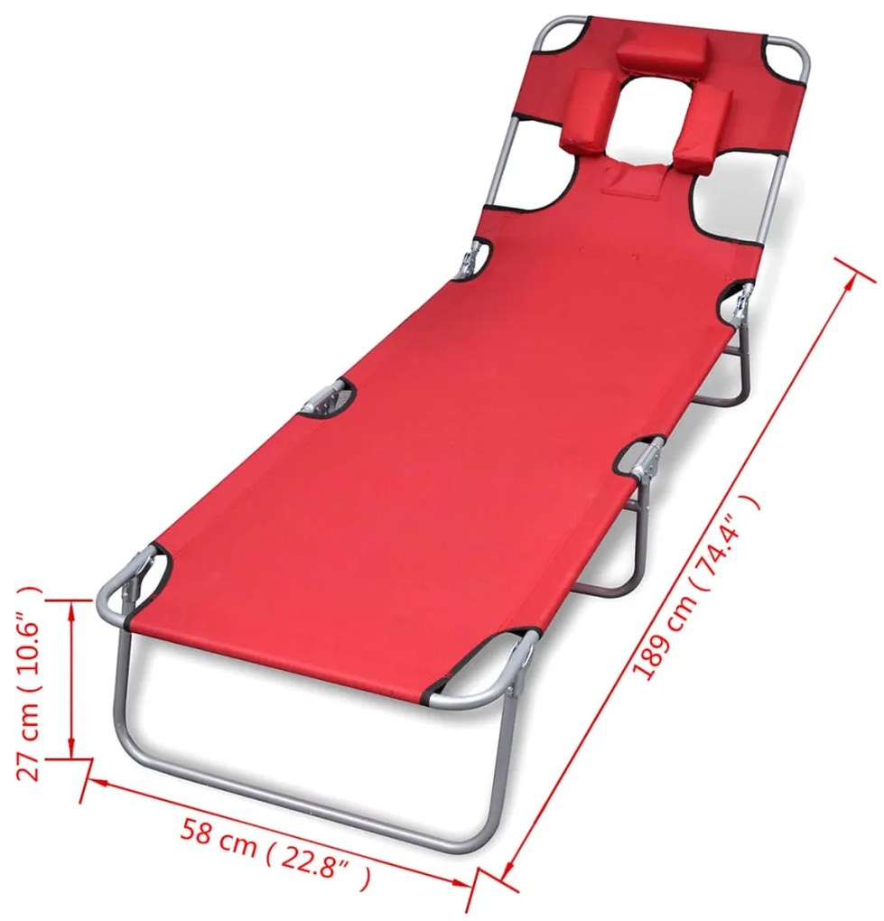 vidaXL Ξαπλώστρα Πτυσσόμενη Κόκκινη Ατσάλινη με Ηλεκτ. Βαφή &amp; Μαξιλάρι