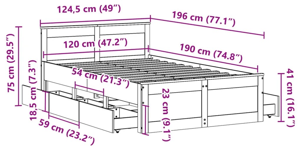 Σκελετός Κρεβατιού Χωρίς Στρώμα 120x190 εκ Μασίφ Ξύλο Πεύκου - Καφέ