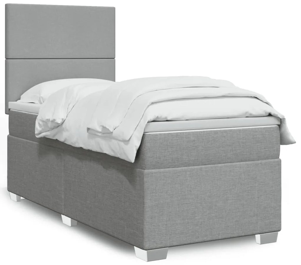 vidaXL Κρεβάτι Boxspring με Στρώμα Ανοιχτό Γκρι 90x200 εκ. Υφασμάτινο