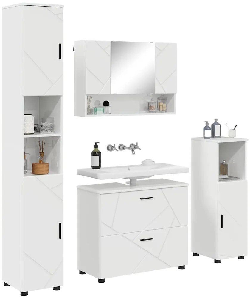 vidaXL Σετ Επίπλων Μπάνιου 4 pcs Γυαλιστερό λευκό 30 x 35 x 192 εκ.
