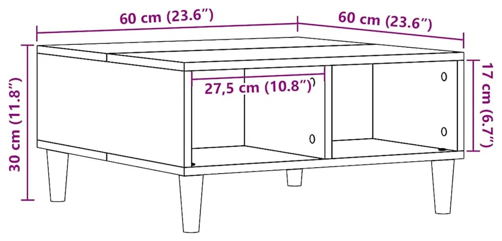 Τραπεζάκι Σαλονιού Τεχνίτης Δρυς 60x60x30εκ. Επεξεργασμένο Ξύλο 856441