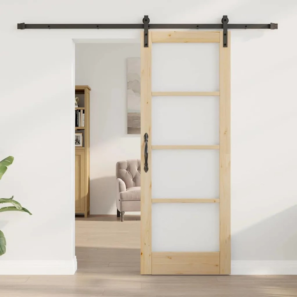 vidaXL Συρόμενη Πόρτα Καφέ 73.5 x 198.5 εκ. Ξύλο και μέταλλο