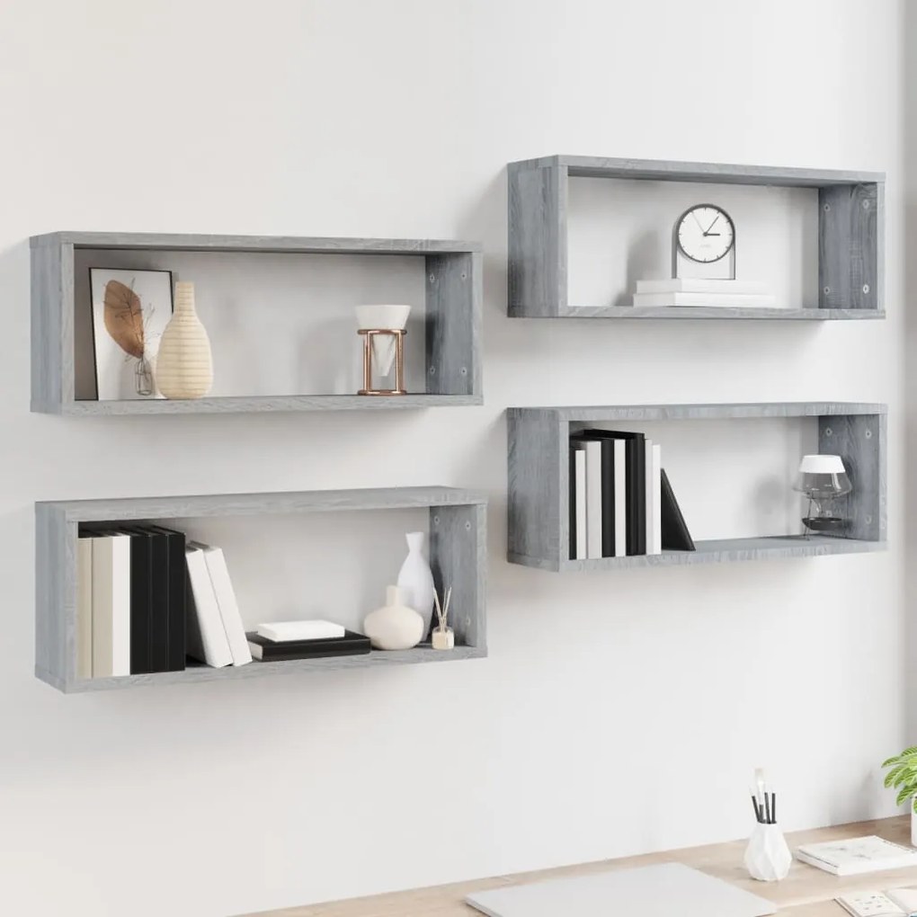 vidaXL Ραφιέρες Τοίχου Κύβος 4 τεμ Γκρι Sonoma 60x15x23 εκ. Επεξ. Ξύλο