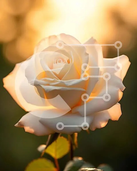 Intra Συλλεκτικό Ξύλινο Παζλ Plywood 4mm - Μονό λευκό τριαντάφυλλο που ανθίζει στο ηλιοβασίλεμα Σε Ξύλινο Κουτί - Διαστάσεις: 10x10 cm – 25 κομμάτια