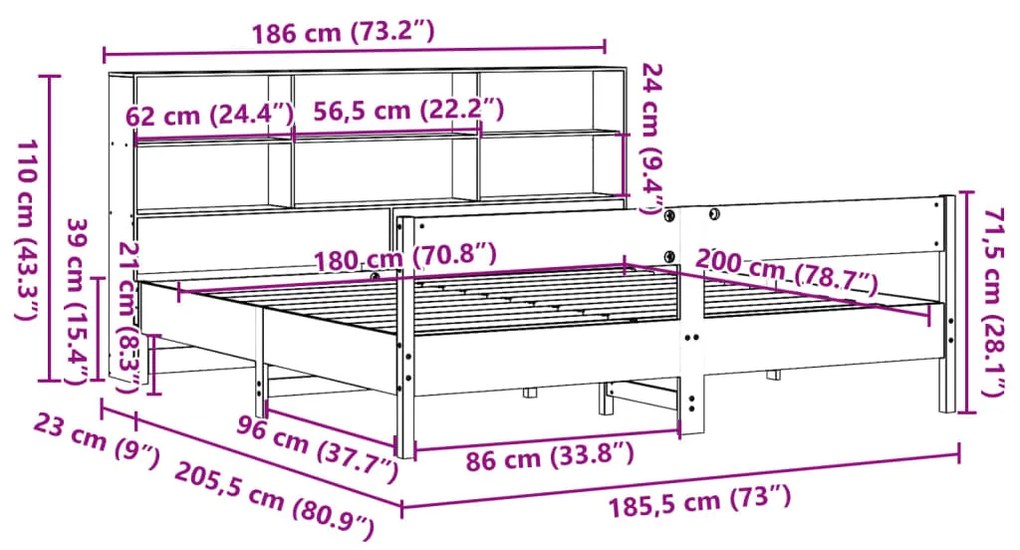 ΚΡΕΒΑΤΙ ΒΙΒΛΙΟΘΗΚΗ ΧΩΡΙΣ ΣΤΡΩΜΑ 180X200 ΕΚ ΜΑΣΙΦ ΞΥΛΟ ΠΕΥΚΟΥ 3322980