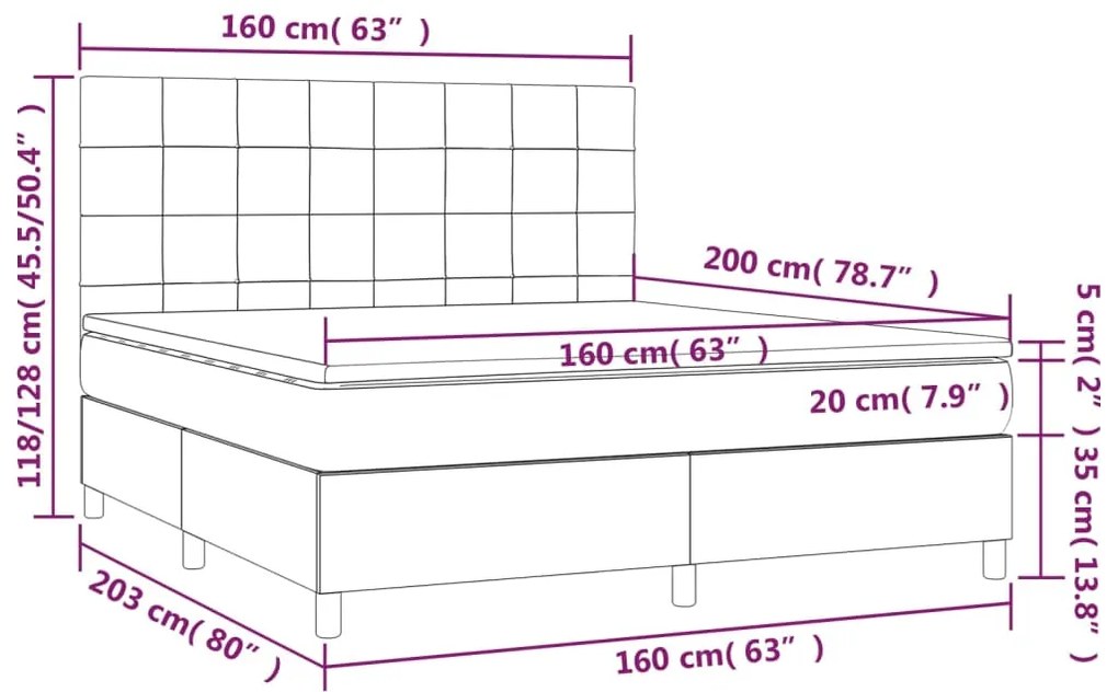 Κρεβάτι Boxspring με Στρώμα &amp; LED Αν.Γκρι 160x200εκ. Υφασμάτινο - Γκρι