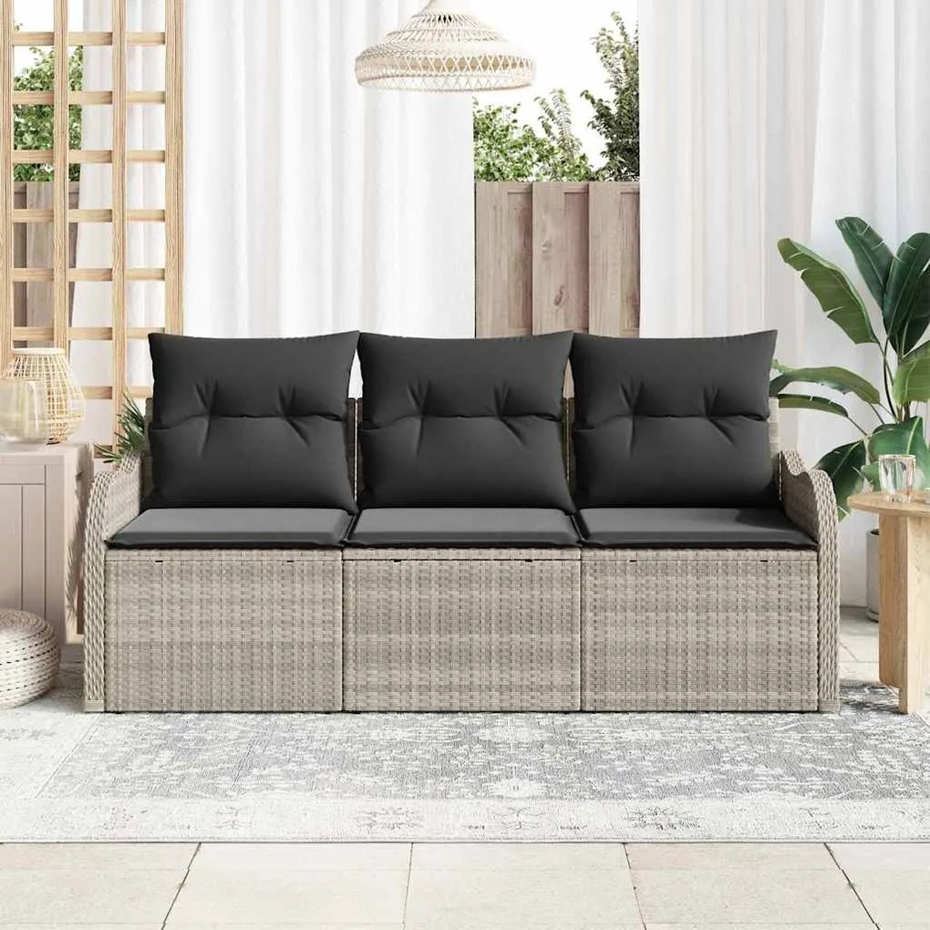 vidaXL Σετ Καναπέ Κήπου με μαξιλάρι 3 pcs Ανοιχτό γκρι Πολυ ράταν