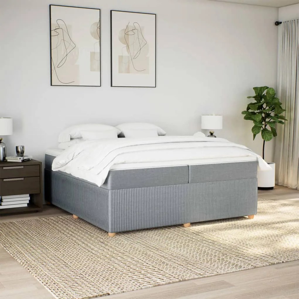 vidaXL Κρεβάτι Boxspring με Στρώμα Ανοιχτό Γκρι 200x200 εκ. Υφασμάτινο