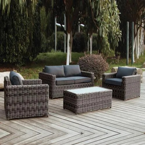 ARIZONA Set Σαλόνι 2θέσιου 4mmHalfRound Wicker Grey/Brown Τραπεζάκι+Καναπ.2θέσ+2 Πολυθρ Ε6734