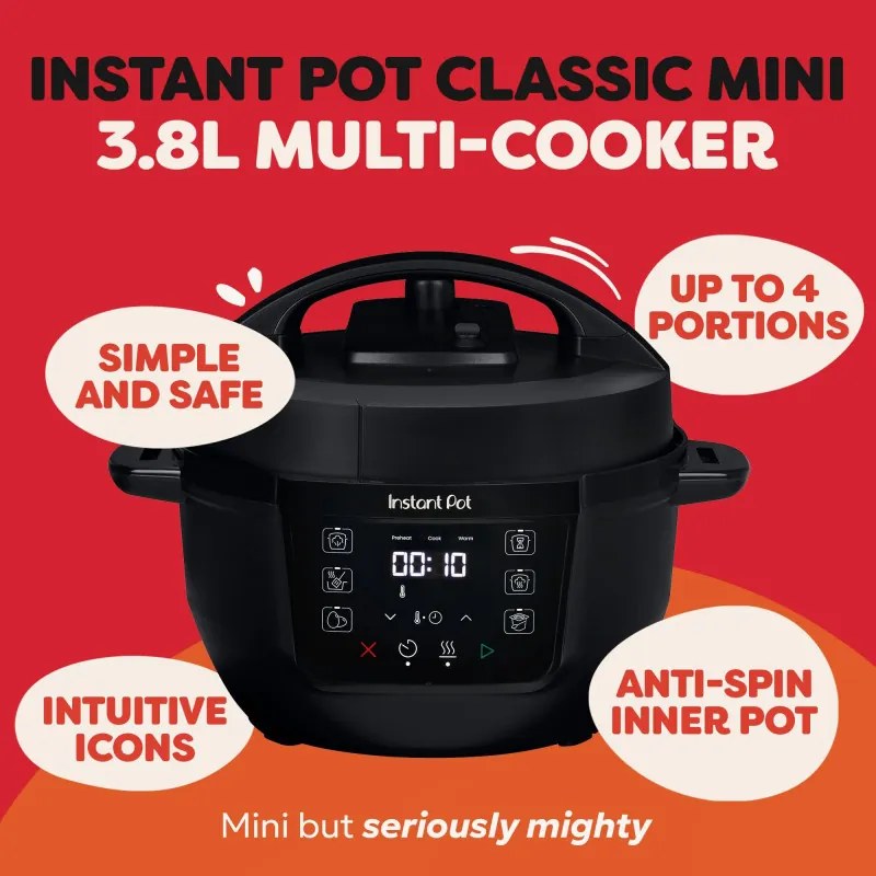 Instant Pot Classic Mini 140800001, 800W, 3.8 l, 7 προγράμματα, αγαπημένα κουμπιά, οθόνη LCD, ανοξείδωτο ατσάλι, μαύρο
