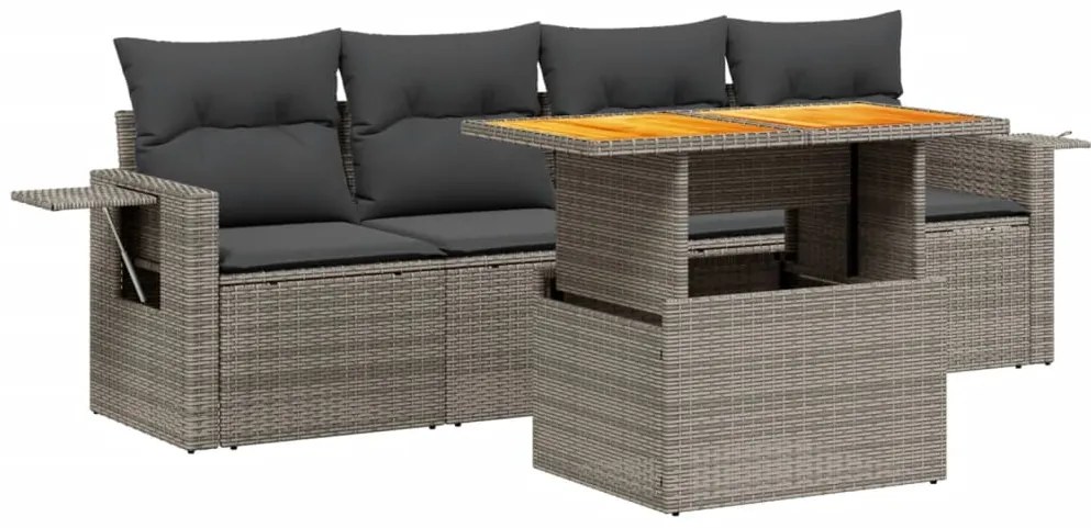 vidaXL Σετ Καναπέ Κήπου 5 τεμ. Μπεζ Συνθετικό Ρατάν με Μαξιλάρι