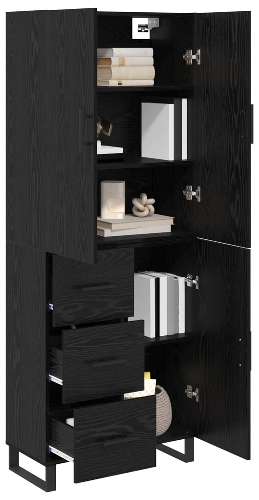 vidaXL Highboard με συρτάρι 2 pcs Μαύρη Οξυά Σύνθετο Ξύλο και Γυαλί