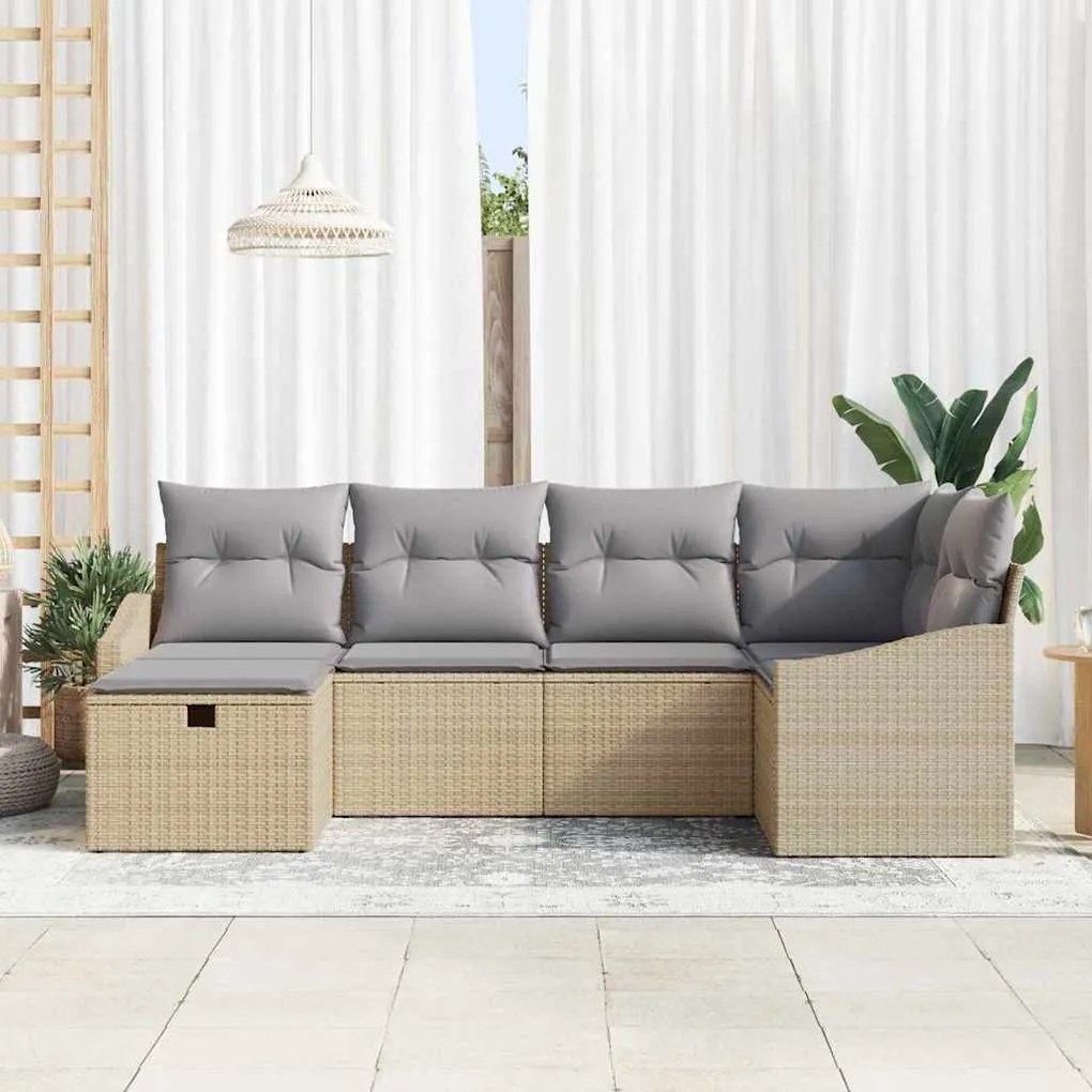 vidaXL Σετ Καναπέ Κήπου 6 pcs Μπεζ 55 x 62 x 69 εκ Πολυ ράταν