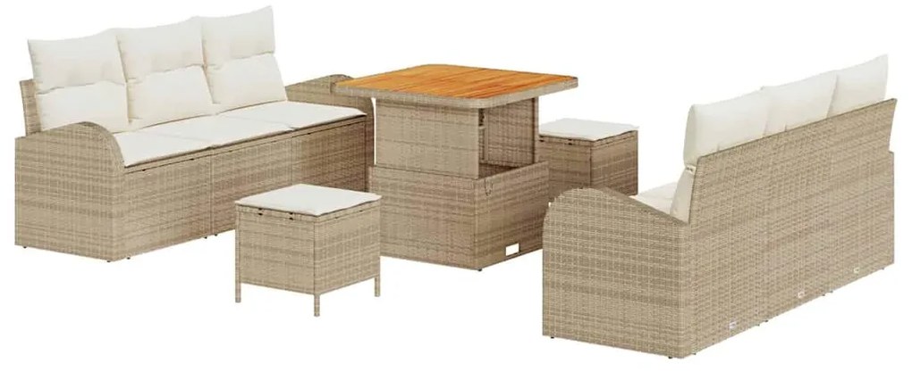 vidaXL Σετ Καναπέ Κήπου με μαξιλάρι 9 pcs Μπεζ Πολυ ράταν