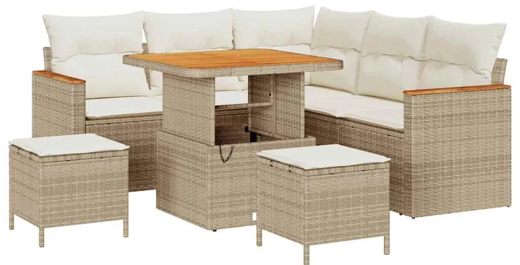 vidaXL Σετ Καναπέ Κήπου με μαξιλάρι 8 pcs Μπεζ Πολυ ράταν