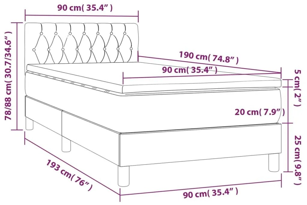 Κρεβάτι Boxspring με Στρώμα &amp; LED Μπλε 90x190 εκ. Υφασμάτινο - Μπλε