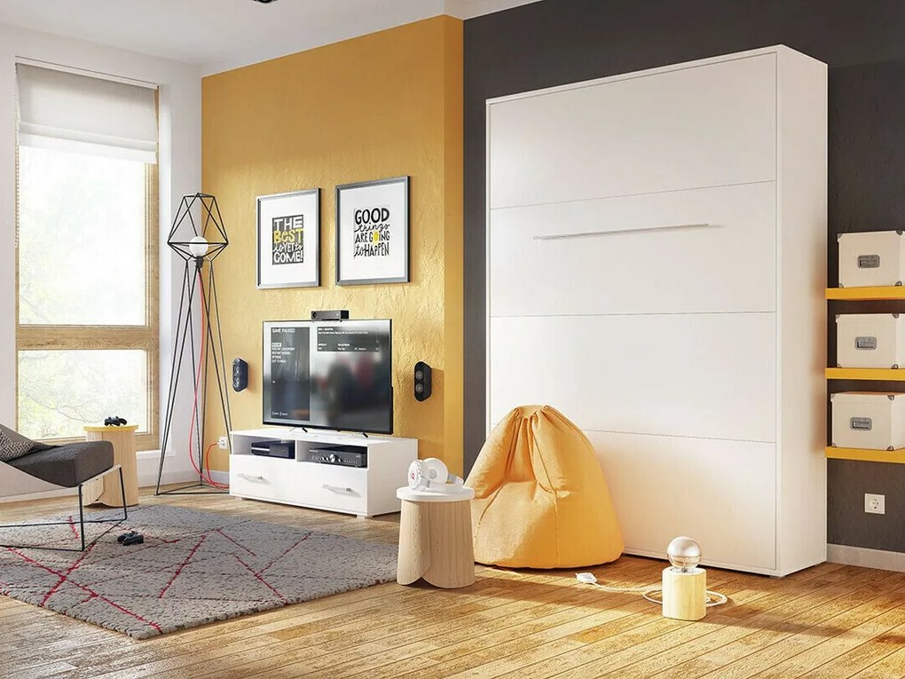 Κρεβάτι - ντουλάπα Concept Pro Lenart AH109, Διπλό, Άσπρο, 140x200, Πλαστικοποιημένη μοριοσανίδα, Τάβλες για Κρεβάτι, 155x237x217cm | Epipla1.gr