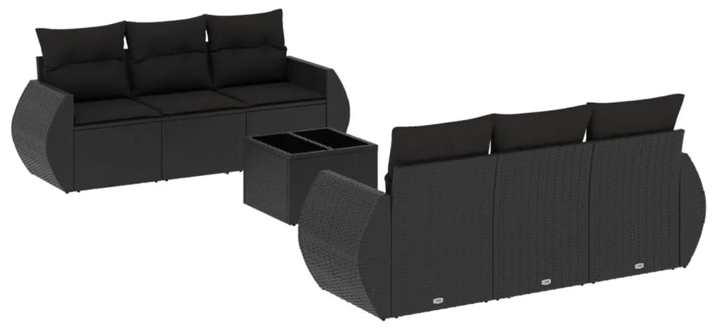 vidaXL Καναπές Σετ 7 Τεμαχίων Μαύρο Συνθετικό Ρατάν με Μαξιλάρια