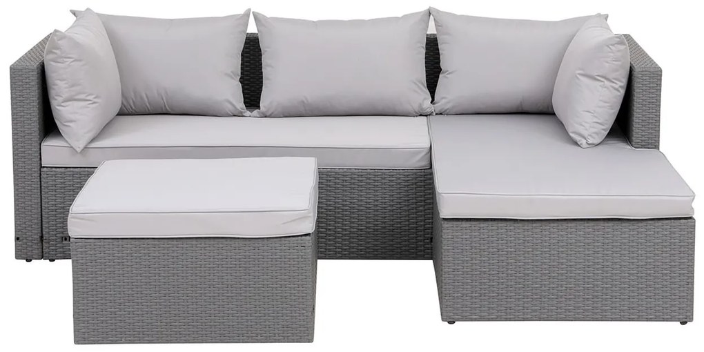CORNER Set Wicker, Γωνία με Σκαμπό, Απόχρωση Ανοιχτό Γκρι 202x142x71 H.63 -Σκ.68x64x30cm