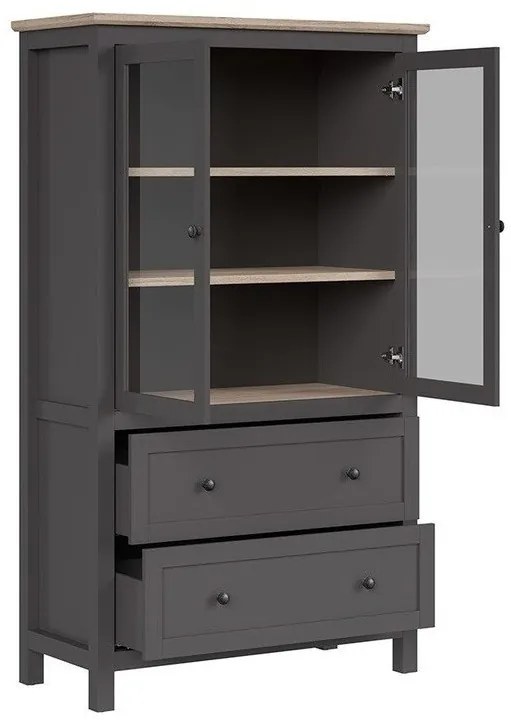 Βιτρίνα Boston BK102, San remo δρυς, Γκρι, Με πόρτες, Με συρτάρια, Ο αριθμός των θυρών: 2, Αριθμός συρταριών: 2, 180x106x47cm, 85 kg | Epipla1.gr