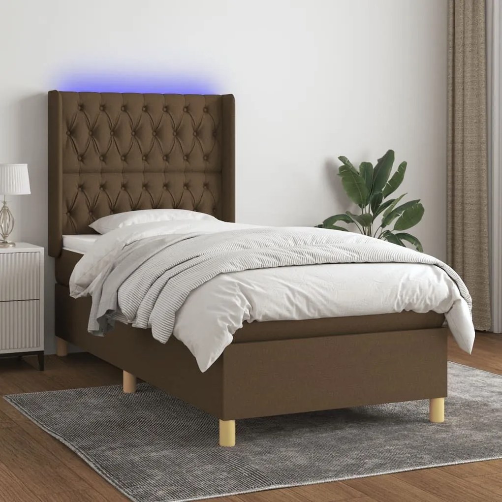 ΚΡΕΒΑΤΙ BOXSPRING ΜΕ ΣΤΡΩΜΑ &amp; LED ΣΚ.ΚΑΦΕ 80X200 ΕΚ. ΥΦΑΣΜΑΤΙΝΟ 3139072