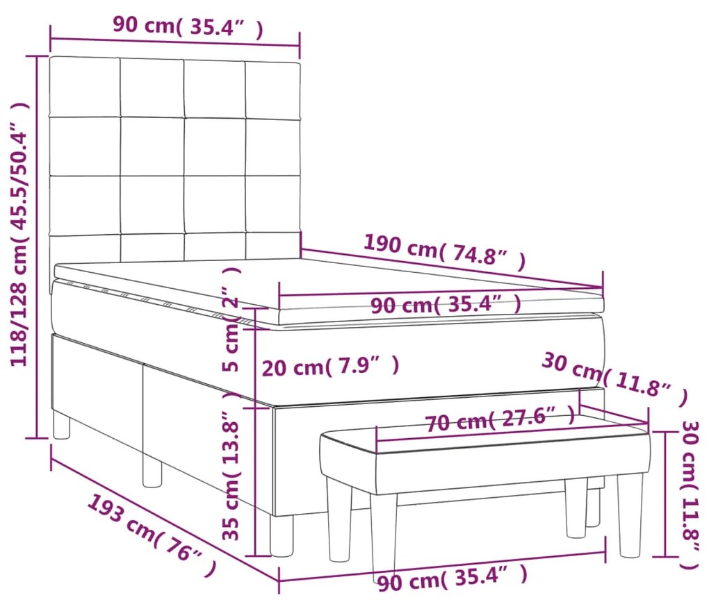 Κρεβάτι Boxspring με Στρώμα Μπλε 90x190 εκ.Υφασμάτινο - Μπλε