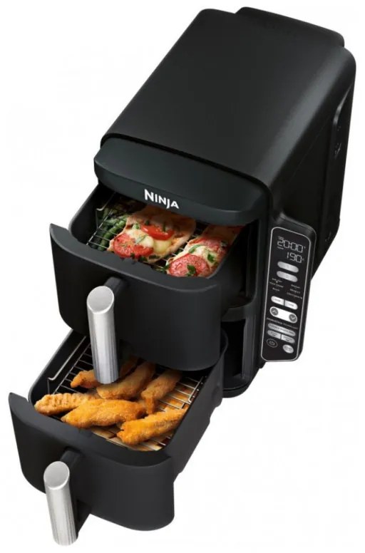 Φριτέζα θερμού αέρα Ninja SL300EU, 2470W, 7,6 l, 40-240C, 2 καλάθια, 6 προγράμματα, συγχρονισμένο μαγείρεμα, χρονοδιακόπτης, αυτόματη διακοπή, μαύρο χρώμα