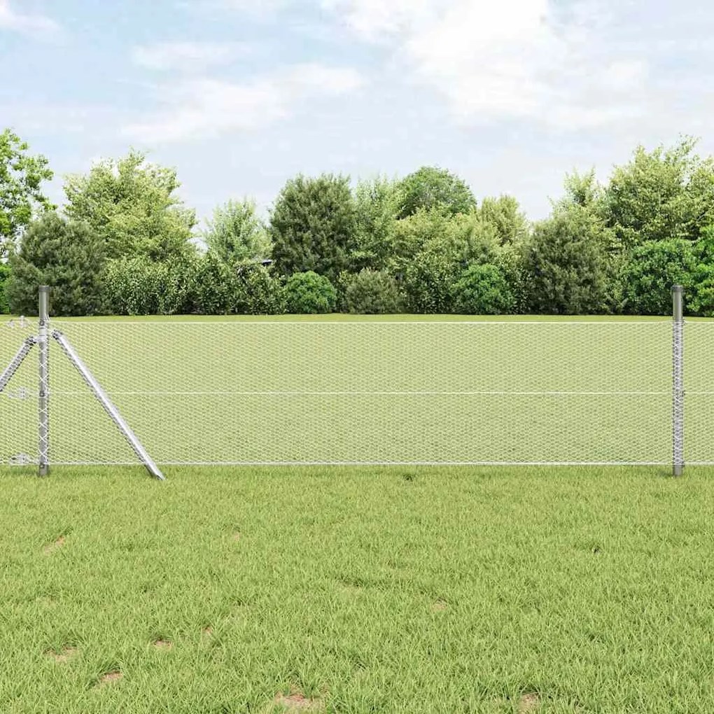 vidaXL Φράχτης με Στήλες. Ασημί 0.8 x 25 m Ατσάλι με επικάλυψη PVC