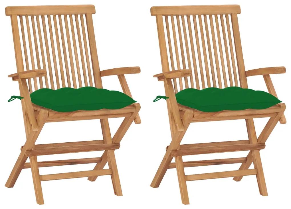 3062507 vidaXL Καρέκλες Κήπου 2 τεμ. από Μασίφ Ξύλο Teak με Πράσινα Μαξιλάρια Πράσινο, 1 Τεμάχιο