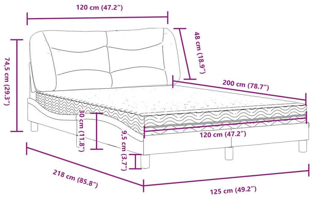 Κρεβάτι με Στρώμα Σκούρο Γκρι 120x200 εκ. Υφασμάτινο - Γκρι