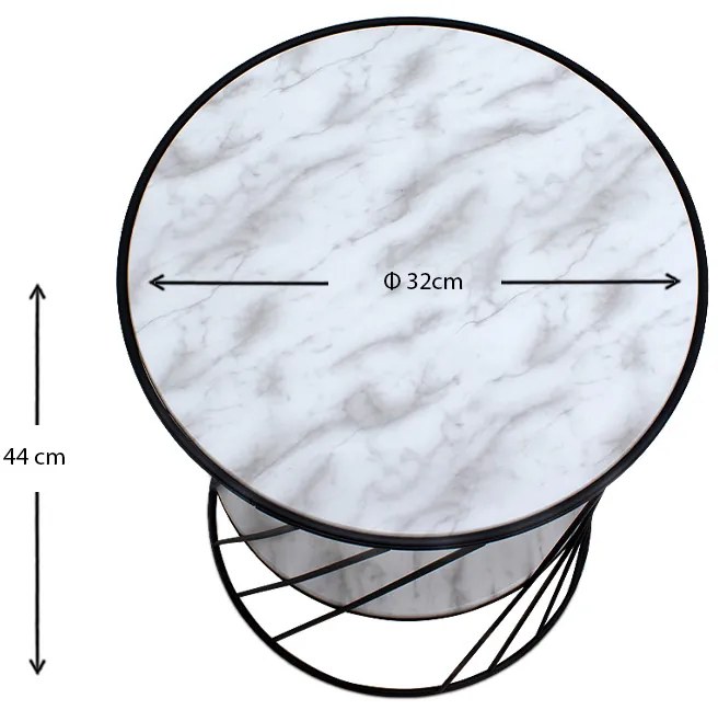 Βοηθητικό τραπεζάκι Jaspin Megapap μεταλλικό - Mdf χρώμα μαύρο-λευκό εφέ μαρμάρου 32x32x44εκ. - GP030-0037,5 - GP030-0037,5