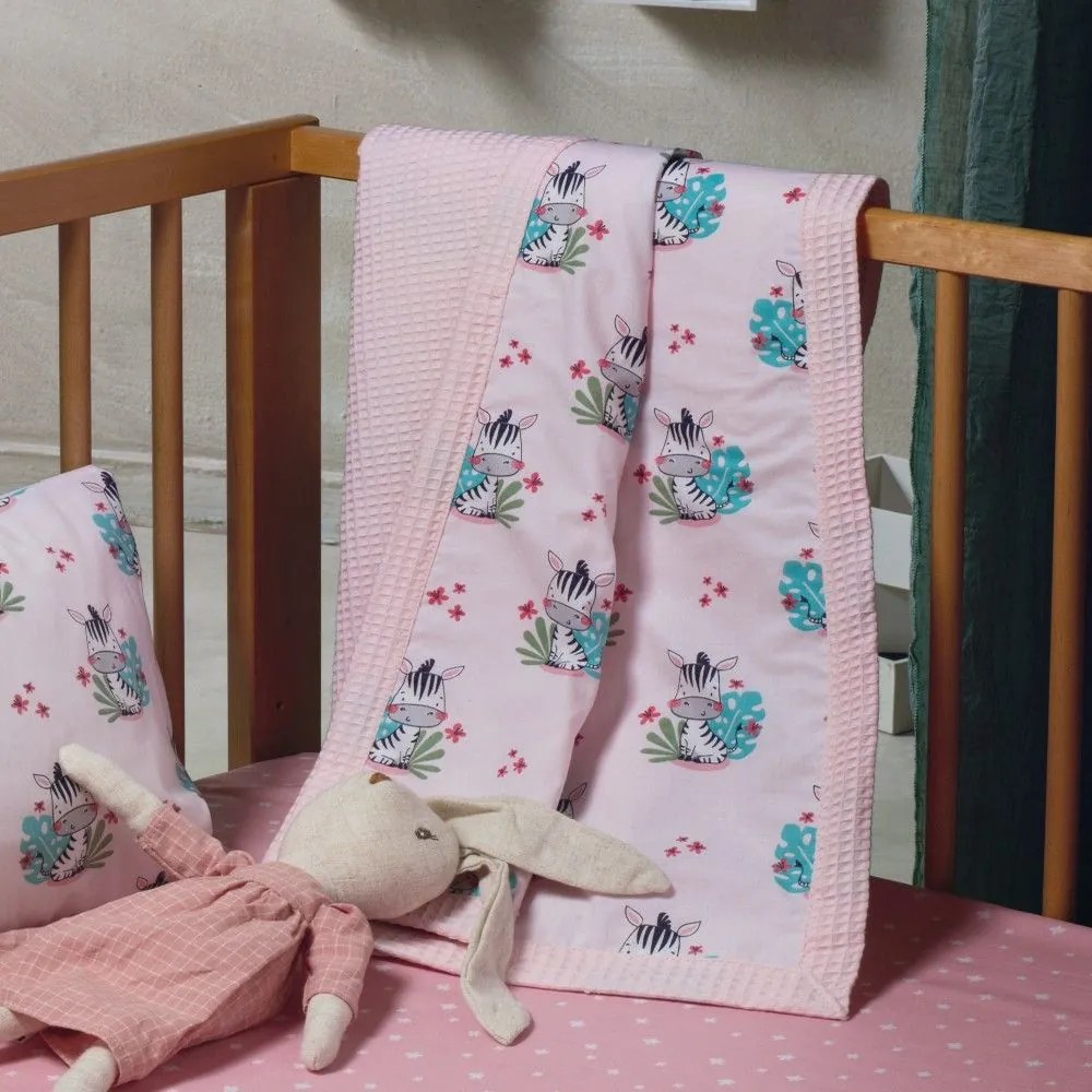 Κουβέρτα Βρεφική Zigby Διπλής Όψης Pink Kentia Αγκαλιάς 65x100cm 100% Cotton