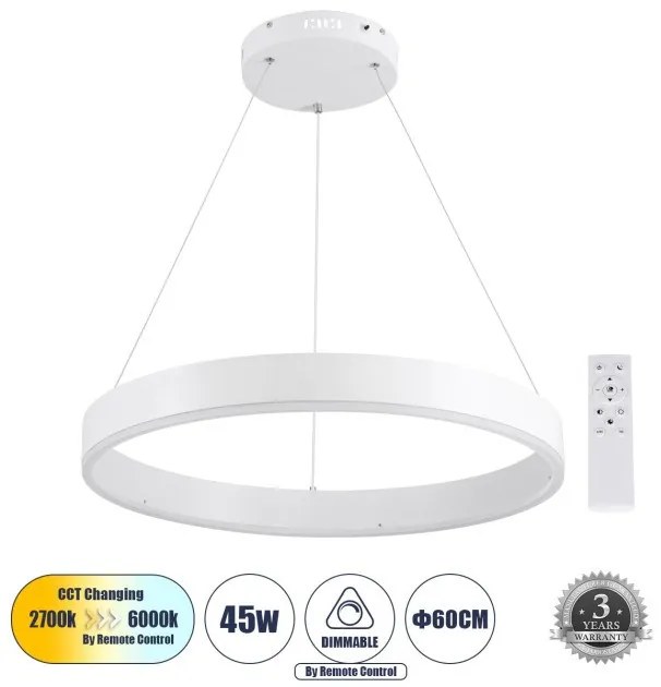 Κρεμαστό Φωτιστικό Οροφής LED 45W 5269lm VENOM Globostar-61177-Λευκό 61177