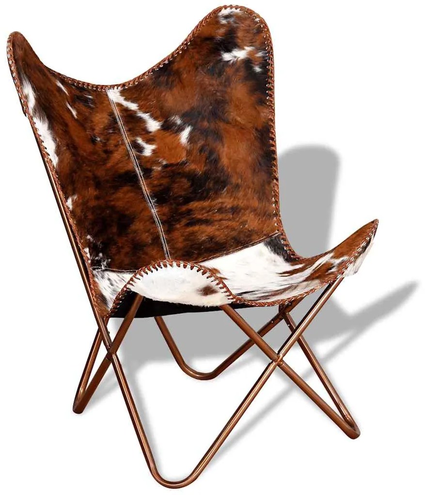 vidaXL Πολυθρόνα Πεταλούδα Καφέ και Λευκό από Γνήσιο Δέρμα Αγελάδας