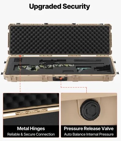 VEVOR Hard Rifle Case, Lockable Rifle Case with Pre-cut Foams, 1320 mm Gun Storage with Wheels, Heavy Duty IP67 Waterproof &amp; Dustproof Pistol Storage Cases for Rifles, Shotguns, Airsoft Guns, Khaki