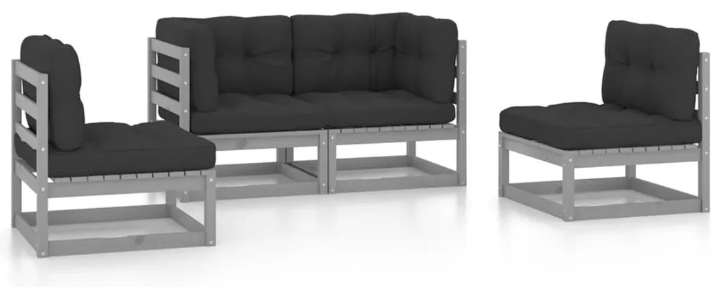 vidaXL Σαλόνι Κήπου Σετ 4 Τεμαχίων από Μασίφ Ξύλο Πεύκου & Μαξιλάρια