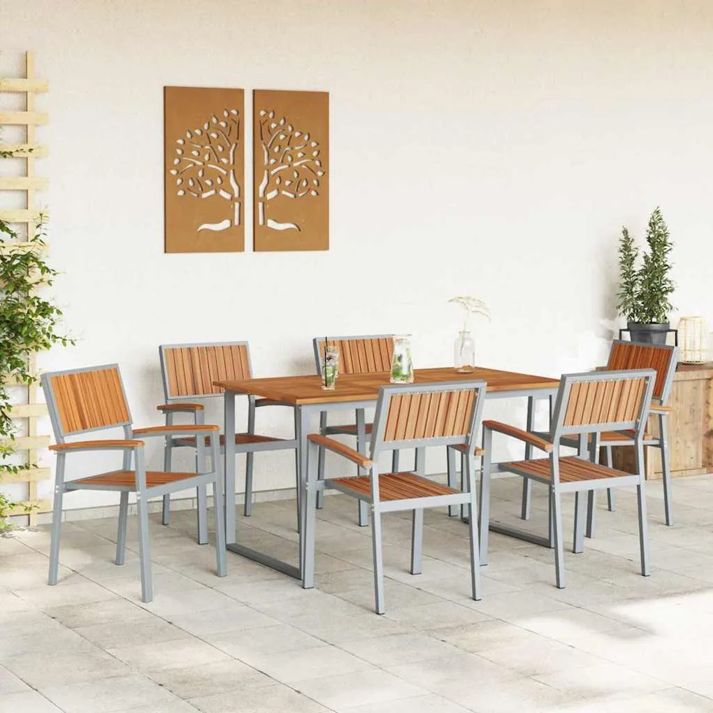 vidaXL Σέτ φαγητού για κήπο 7 pcs Γκρι και καφέ 140 x 80 x 75 cm