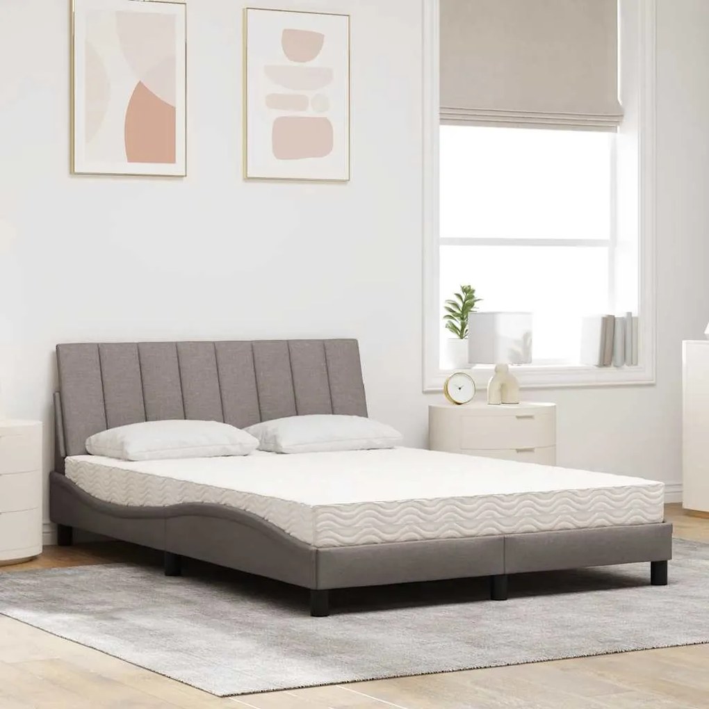 vidaXL Κρεβάτι με Στρώμα Taupe 140x200 εκ. Υφασμάτινο