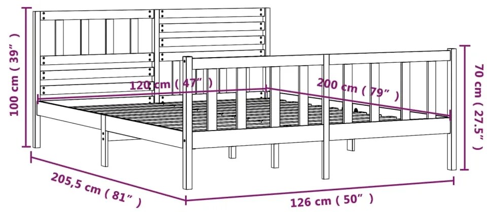 Πλαίσιο Κρεβατιού 120 x 200 εκ. από Μασίφ Ξύλο - Καφέ