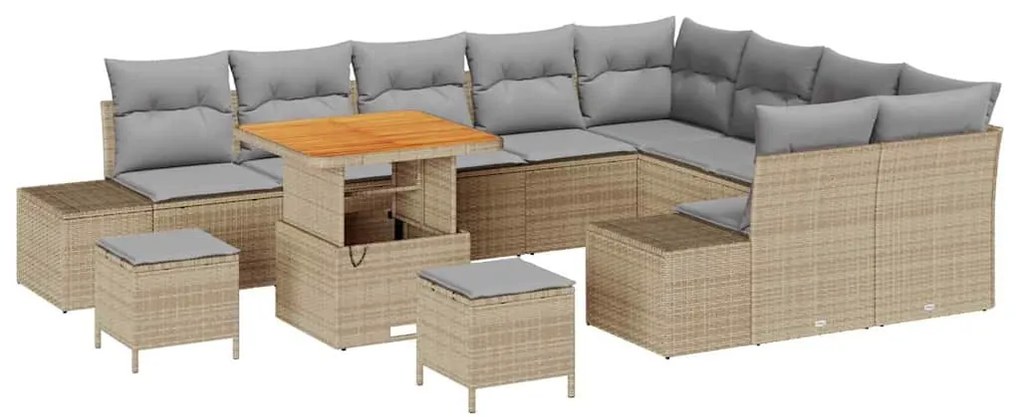 vidaXL Σετ Καναπέ Κήπου με αποθήκευση 12 pcs Μπεζ Πολυ ράταν