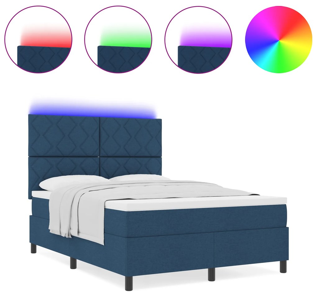 vidaXL Κρεβάτι με Σκελετό & Στρώμα & LED Μπλε 140x200 εκ Ύφασμα