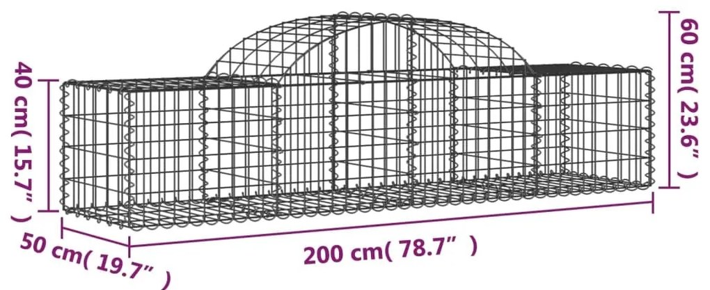 Συρματοκιβώτια Τοξωτά 7 τεμ. 200x50x40/60 εκ. Γαλβαν. Ατσάλι - Ασήμι