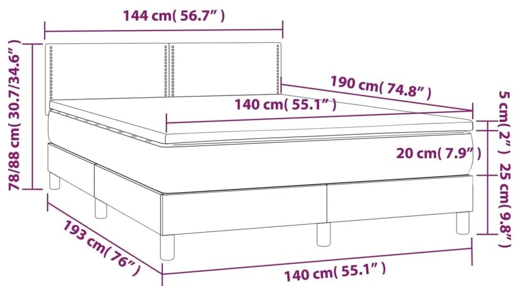 Κρεβάτι Boxspring με Στρώμα &amp; LED Μαύρο 140x190 εκ. Συνθ. Δέρμα - Μαύρο