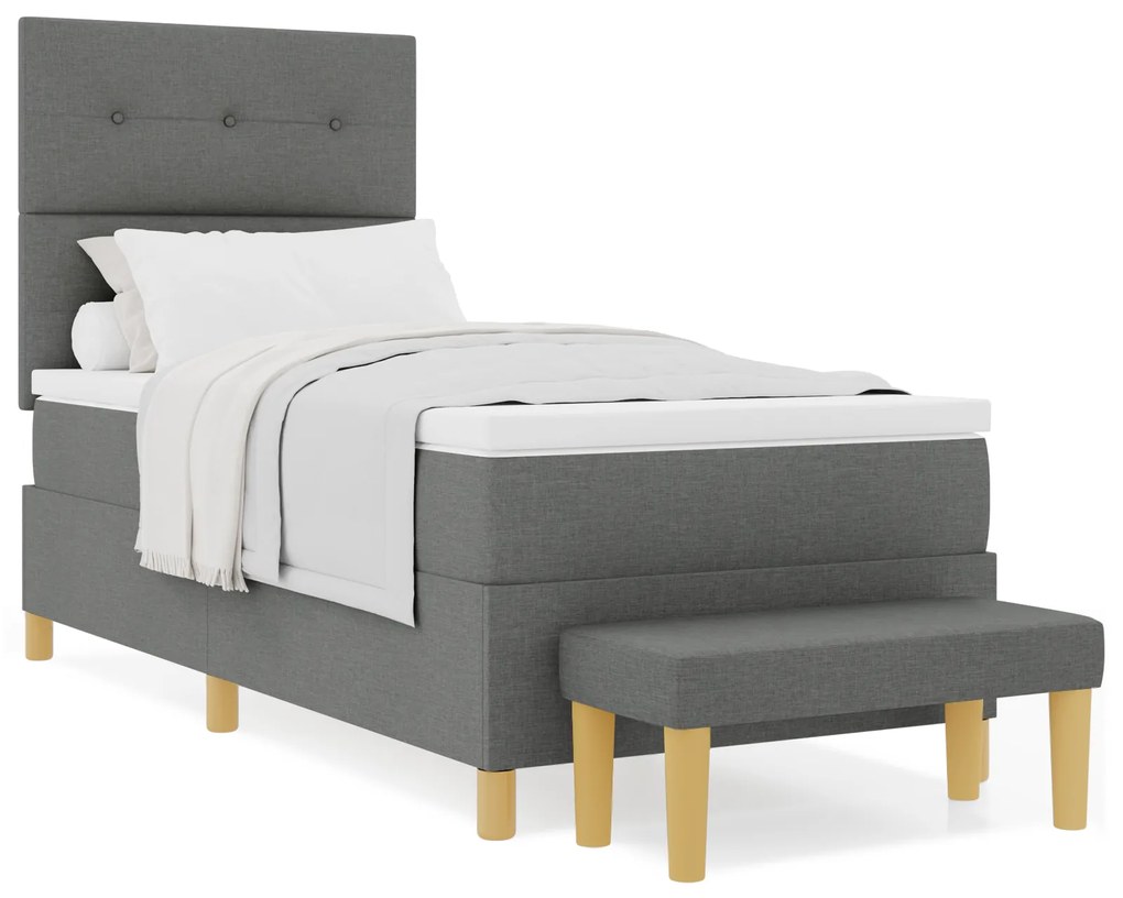 vidaXL Κρεβάτι Box Spring με Στρώμα & Πάγκο Σκούρο Γκρι 90x200 εκ. Υφασμάτινο
