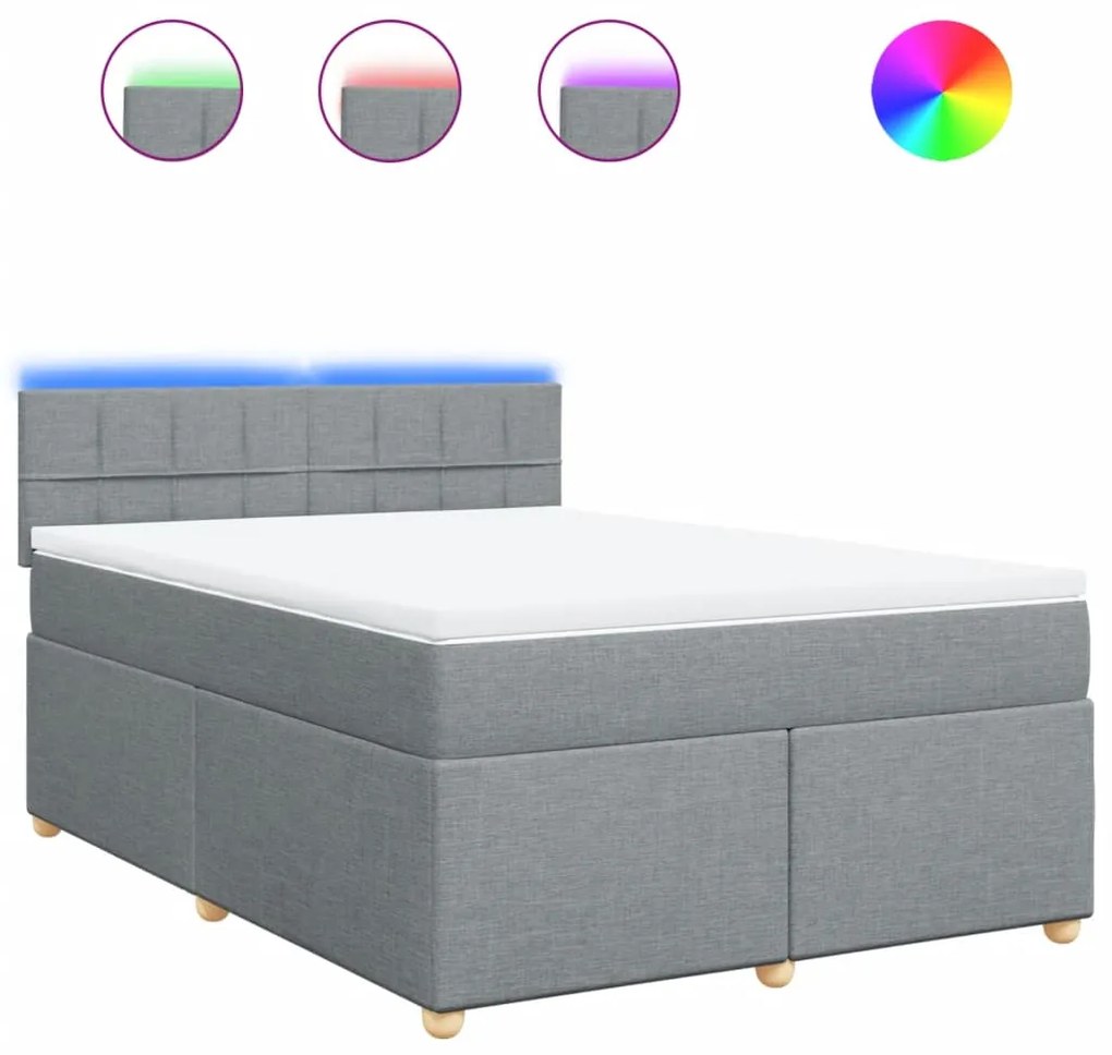 vidaXL Κρεβάτι Boxspring με Στρώμα Ανοιχτό Γκρι 140x190 εκ. Υφασμάτινο