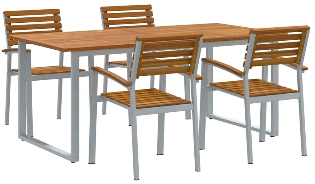 vidaXL Σέτ φαγητού για κήπο 5 pcs Γκρι και καφέ Μασίφ ξύλο ακακίας