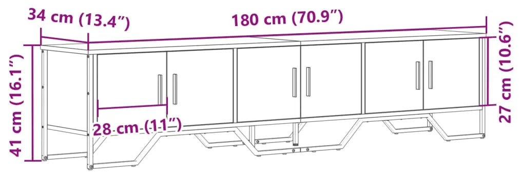 Έπιπλο Τηλεόρασης Γκρι Sonoma 180x34x41 εκ. από Επεξεργ. Ξύλο - Γκρι