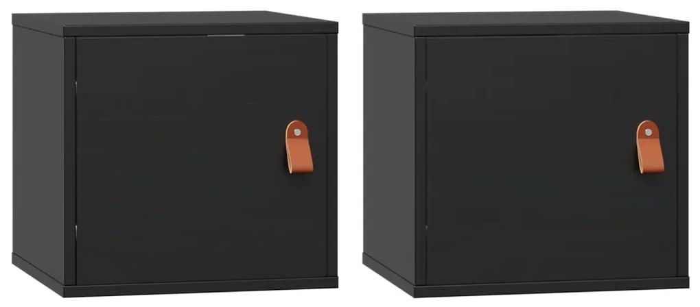 vidaXL Ντουλάπια Τοίχου 2 τεμ. Μαύρα31,5x30x30εκ από Μασίφ Ξύλο Πεύκου