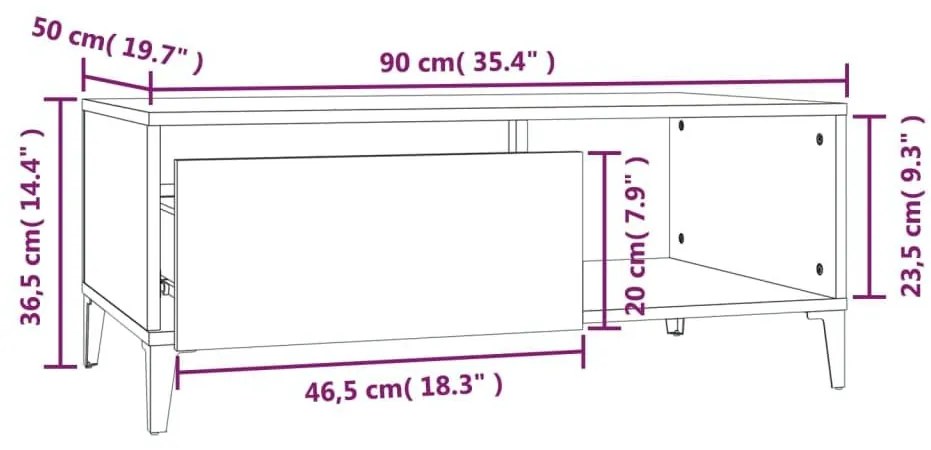 Τραπεζάκι Σαλονιού Λευκό 90 x 50 x 36,5 εκ. Επεξεργασμένο Ξύλο - Λευκό