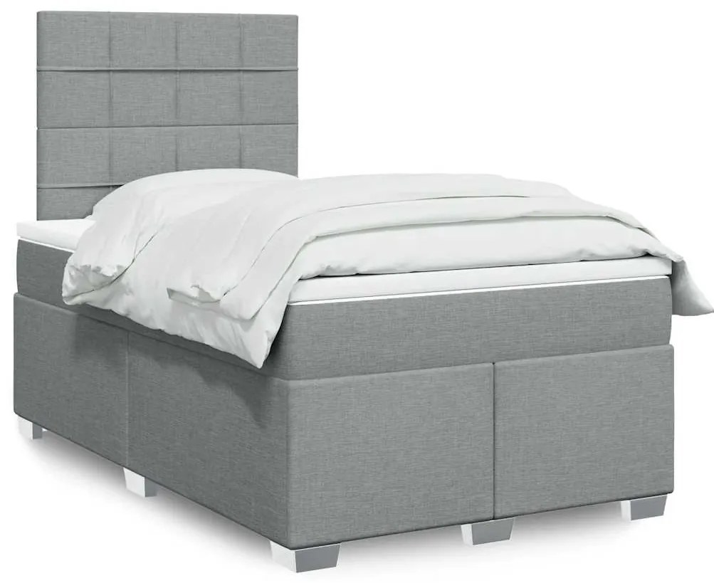 vidaXL Κρεβάτι Boxspring με Στρώμα Ανοιχτό Γκρι 120x200 εκ. Υφασμάτινο